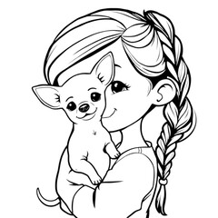 children with pet coloing page on Isolated transparent background png. generated with AI