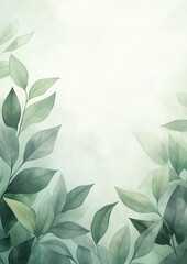 Wall Mural - Green floral background. Foliage watercolor border. Generative AI.