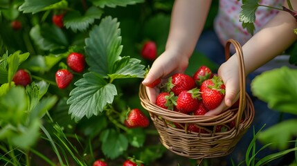 Close-up of fresh picked strawberries in hands