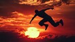 © Johannes - Adventurous Man parkour sunset. Sport adventure. Generate Ai