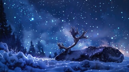 Wall Mural - deer in the night