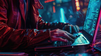 The hacker typing on laptop
