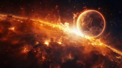 Wall Mural - fiery planets and cosmic explosions.
