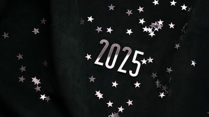 Wall Mural - new year 2025 dark background. number of the coming year in christmas decoration.