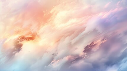 Wall Mural - Dreamy Cloudscape Abstract Pink and Orange Hues, Digital Art, Clouds, Sky, Pastel, ,