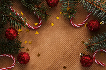 Wall Mural - abstract christmas and new year's background with christmas tree and red christmas balls.