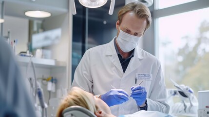 Wall Mural - The dentist examines patient