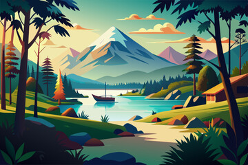 Wall Mural - Beautiful landscape. Small river