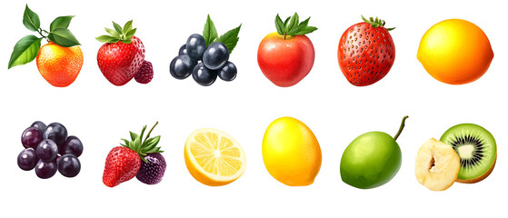 Wall Mural - collection of fresh fruits isolated png transparent background