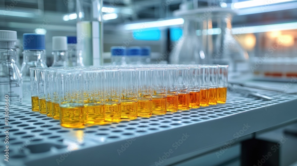 Clean, empty test tubes and chemical lab equipment arranged on a ...