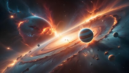 Wall Mural - Outer space with alien planets and explosion