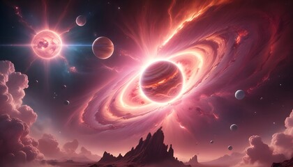 Wall Mural - Outer space with alien planets and explosion