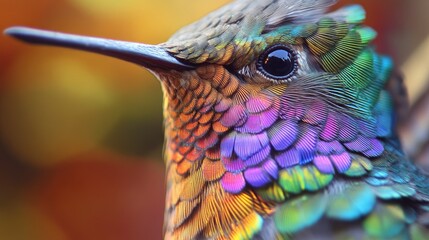 Hummingbird in the wild, extreme close-up showing its iridescent feathers in the natural surroundings of Chile. -