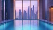 © arthit - Indoor swimming pool in a high-rise with stunning views of the city's architectural beauty.