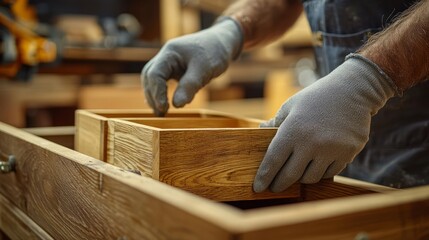 Carpenter working on wooden furniture piece