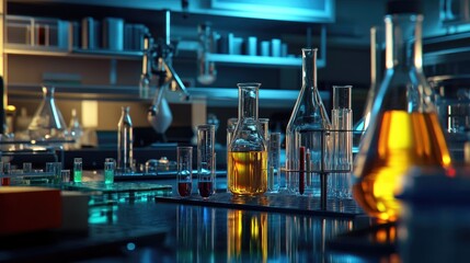 laboratory scene featuring chemical tubes and pharmacy research equipment. perfect for biochemistry 