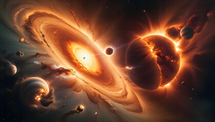 Wall Mural - Outer space with alien planets and explosion