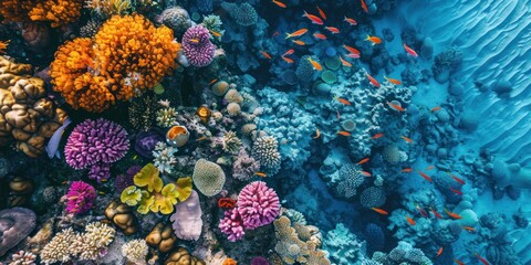 Poster - Colorful coral reef with fish swimming.