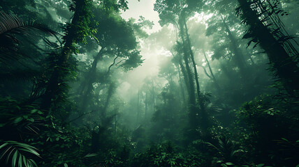 Wall Mural - A Tranquil Image of a Lush Tropical Rainforest with Birds
