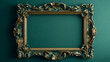 © danielkosh - Empty ornate gold antique picture frame on a green wall offers space for your own message