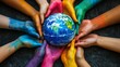 © stardadw007 - Hands of different colors holding a globe, fairness, global harmony and peace