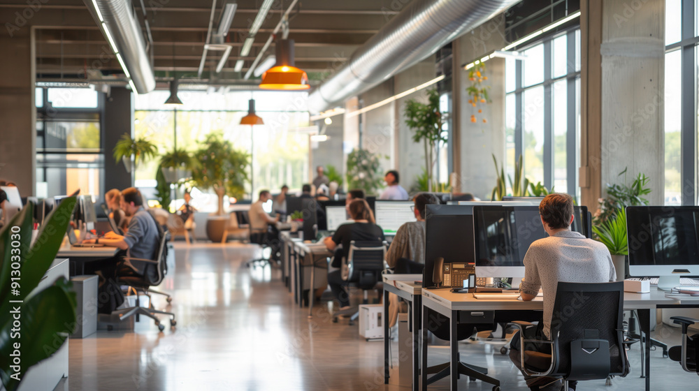 A large open office space with many people working at their desks Stock ...
