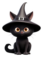 Canvas Print - PNG Black cat witch hat cartoon animal.