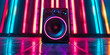 © Mahmud - Sound speaker on illuminated neon light background design