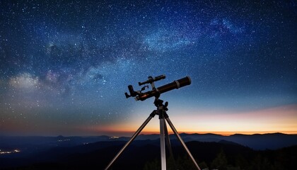 Wall Mural - looking at the sky with telescope, ai generated