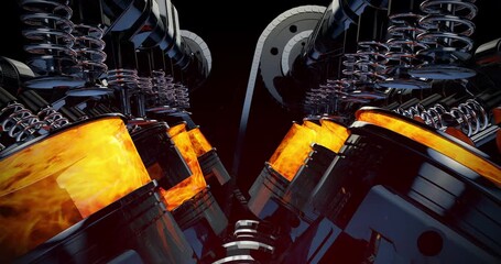 Leinwandbilder - V8 Engine 3D Animation. Engine Parts In Motion. Explosions. Industry Related High Quality 3D 4K Animation.