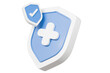 © Theeraphat - 3d Shield with a cross icon symbol on isolated purple background. Protection of health from diseases. Healthcare security insurance medical concept. 3d Minimal insurance blue shield icon. 3d render.