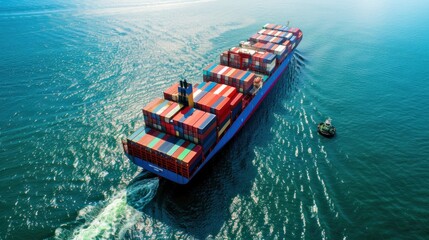 Sticker - Aerial View of a Cargo Ship Sailing the Ocean