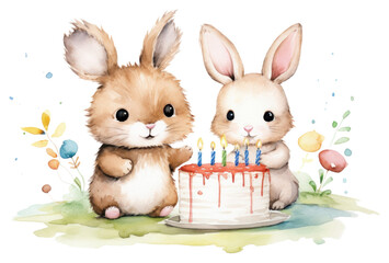 Poster - PNG Cute animal friends birthday cake dessert mammal representation.