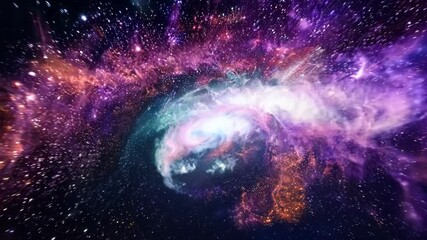 Wall Mural - flight through the galaxy with spreading nebula clouds, shiny stars and constellations