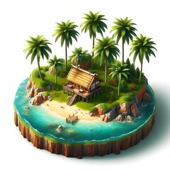 A small island with a house and palm trees creative