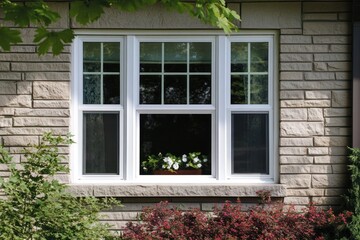 Wall Mural - Vinyl Double-Hung Window in a Brick Home