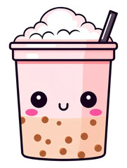 Canvas Print - PNG 1 glass of kawaii bubble tea big simple lines vector dessert food refreshment.