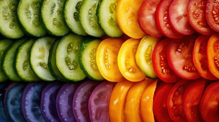 Wall Mural - Vibrant rainbow of sliced tomatoes in gradient colors