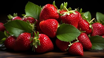 Wall Mural - Fresh strawberries on a black background. Shallow depth of field.