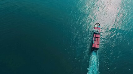 Sticker - Aerial View of a Cargo Ship Sailing Through Turquoise Waters