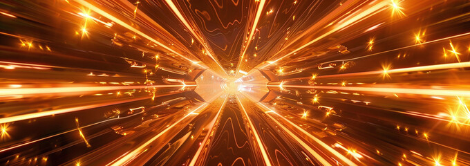 Wall Mural - Radiant Orange Light Tunnel with Dynamic Glowing Streaks and Particles