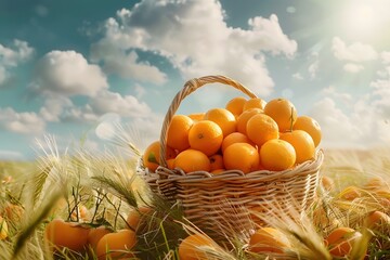 Canvas Print - pumpkin in a basket on the field