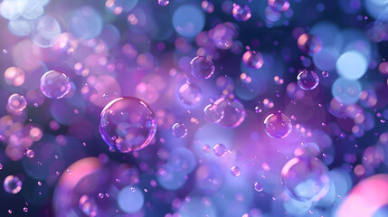 Sticker - Generative AI illustration of abstract background with transparent purple and blue bubbles of different sizes