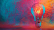 © Naseem - Creative inspiration concept: 2024 planning ideas with lightbulb on a colorful background. Business solutions and glowing content planning