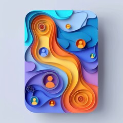 Modern Online Membership Card Design with Colorful Gradients and Quirky Icons in Paper Quilling Style - Abstract Composition