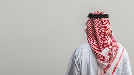 isolated image of a gulf arab man seen from behind on a white background