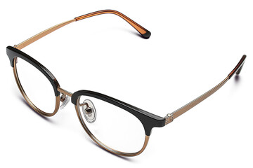 Stylish black and gold eyeglasses with transparent background for easy editing