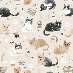 Canvas Print - Cute Cats Seamless Pattern