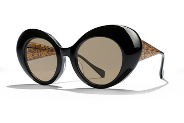 Wall Mural - Retro round sunglasses with black frame and patterned temples on transparent background