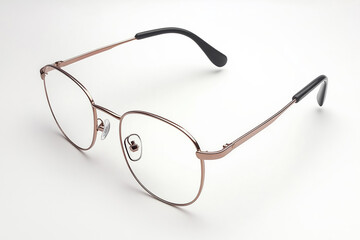 Poster - Stylish modern rose gold eyeglasses lying on white background